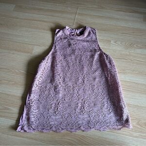 Tempted Blush Pink Lace Sleeveless Blouse Medium